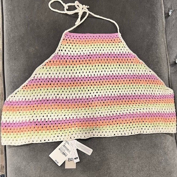 NEW Rainbow crochet Halter Top Multi Color Striped backless tie Size 3X - Picture 6 of 7